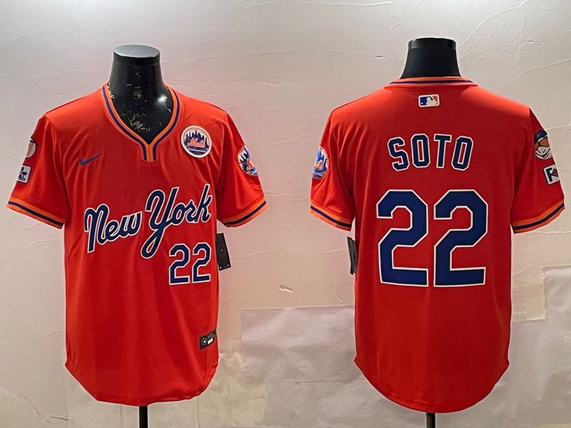 Men New York Mets #22 Soto Orange Throwback Game Nike 2025 MLB Jersey style 1